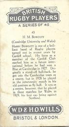 1930 Wills's British Rugby Players #43 Harry Bowcott Back